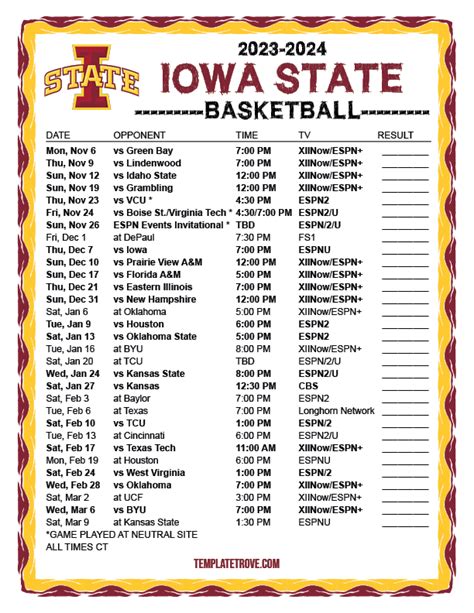 iowa state women's basketball game schedule